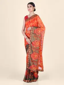 CLAI WORLD Red & Orange Poly Georgette Woven Design Handloom Saree