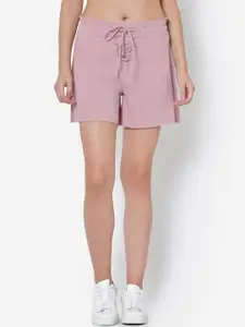 Martini Women Dusty Pink Solid Slim Fit Regular Shorts