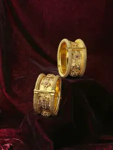 Adwitiya Collection Set Of Two 24 CT Gold-Plated White & Red Stone-Studded Handcrafted Bangles
