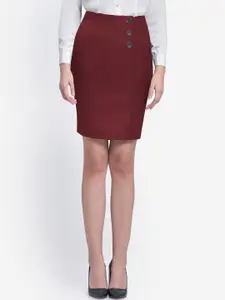 Martini Women Maroon Solid Pencil Slim-Fit Mini Skirt