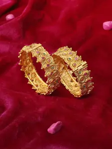 Adwitiya Collection Set Of 2 24 CT Gold-Plated Pink & Green Stone-Studded Handcrafted Bangles