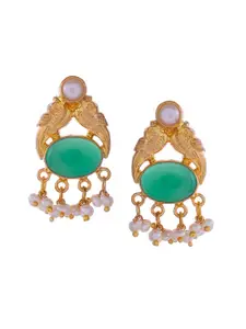Silvermerc Designs Gold & Green Peacock Shaped Drop Earrings