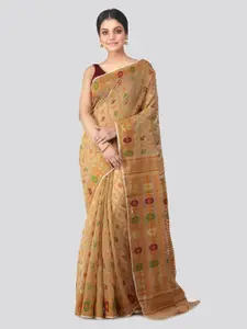 PinkLoom Beige & Yellow Pure Cotton Woven Design Handloom Jamdani Sustainable Saree