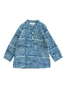 My Little Lambs Boys Blue Printed Straight Kurta