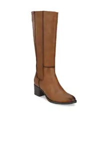 Delize Women Tan Brown Solid Heeled Boots