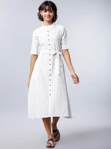 Vishudh Women White & Black Striped Shirt Dress