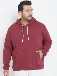 Instafab Plus Men Maroon Solid Hooded Sweatshirt