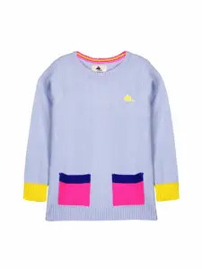 Cherry Crumble Girls Blue Colourblocked Pullover Sweater