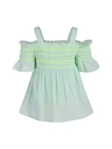 A Little Fable Girls Green Solid Pure Cotton Top