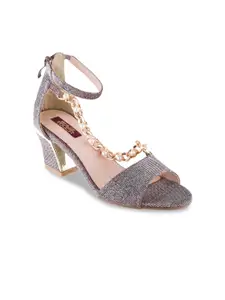SHUZ TOUCH Women Silver-Toned Printed Sandals