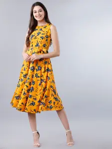 Tokyo Talkies Women Yellow Printed Fit and Flare Dress