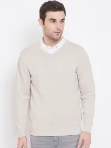 Crimsoune Club Men Beige Solid Pullover Sweater