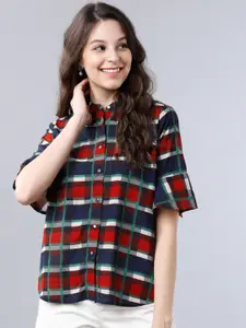 Tokyo Talkies Women Red Checked Shirt Style Top