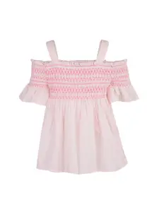 A Little Fable Girls Pink Solid Bardot Top