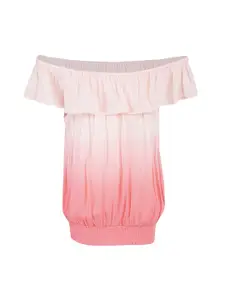 A Little Fable Girls Pink Tie & Dye Bardot Pure Cotton Top