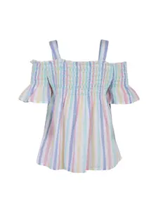 A Little Fable Girls Multicoloured Striped A-Line Pure Cotton Top