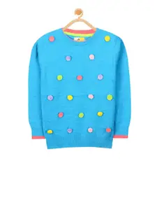 Cherry Crumble Girls Blue Pom Pom Pullover Sweater