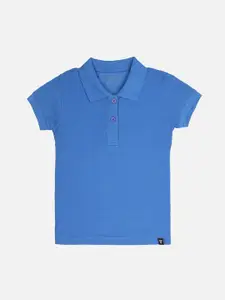 PROTEENS Girls Blue Solid Polo Collar T-shirt