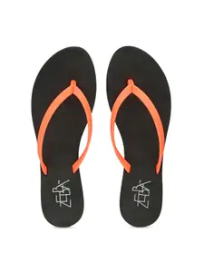 Zebba Women Orange & Black Solid Thong Flip-Flops