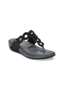 VON WELLX GERMANY Black PU Comfort Sandals with Laser Cuts