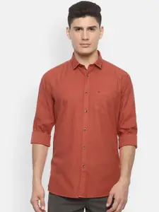 Van Heusen Sport Men Rust Orange Slim Fit Solid Casual Shirt