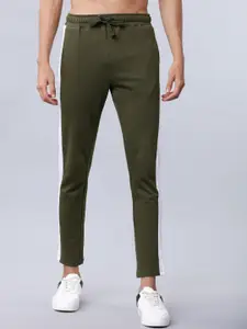 HIGHLANDER Men Olive-Green Colourblocked Slim-Fit Track Pants