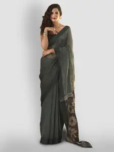 Aryavart Floral Pure Linen Saree With Blouse Piece