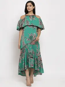 Karmic Vision Women Green Printed A-Line Dress