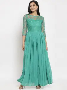 Karmic Vision Women Green Printed Maxi Dress