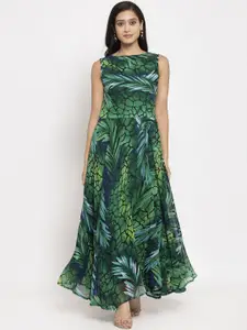 Karmic Vision Women Green Printed Maxi Dress
