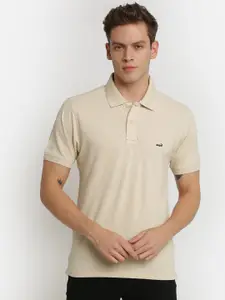 Crocodile Men Beige Slim Fit Solid Polo Collar T-shirt