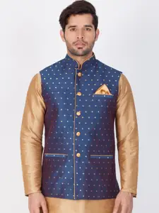 VASTRAMAY Men Blue & Beige Printed Woven Nehru Jacket