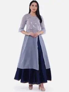Be Indi Women Navy Blue Embroidered Kurta with Skirt