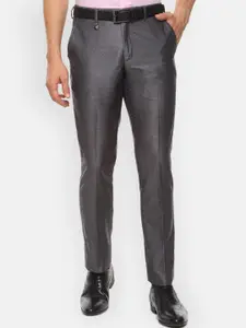 V Dot Men Grey Skinny Fit Self Design Formal Trousers