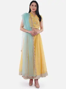 Be Indi Yellow & Blue Embroidered Ready to Wear Lehenga & Blouse With Dupatta