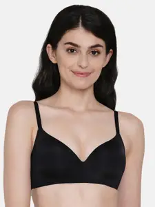 Enamor Black Solid Non-Wired Lightly Padded T-shirt Bra F084