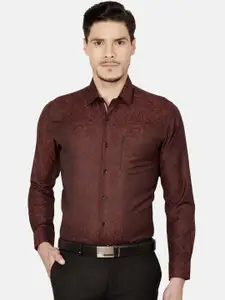 Oxemberg Men Maroon Slim Fit Printed Formal Shirt