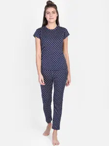 PROTEENS Women Navy Blue & White Printed Night Suit