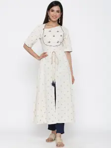 Jaipur Kurti Women Off-White & Beige Embroidered A-Line Kurta