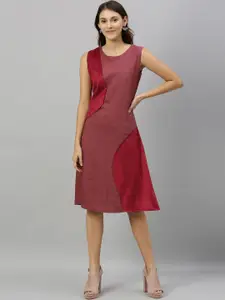 RAREISM Women Maroon Solid A-Line Dress