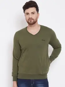 Adobe Men Olive Green Solid Sweatshirt