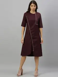 RAREISM Women Burgundy Striped A-Line Dress