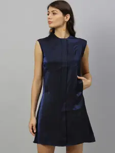 RAREISM Women Navy Blue Solid A-Line Dress