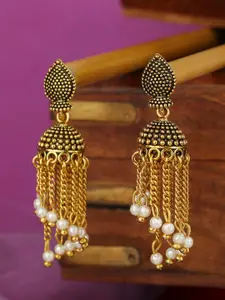 ANIKAS CREATION White Gold Plated Handcrafted Dome Shaped Drop Earrings