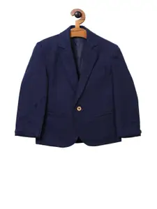 RIKIDOOS Boys Navy Blue Solid Comfort-Fit Single-Breasted Casual Blazer