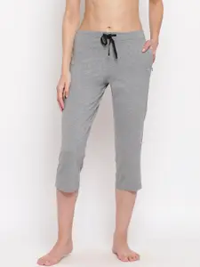 Enamor E018 Mid-Rise Straight Leg Lounge Capris for Women with Drawstring & Zipper Pockets