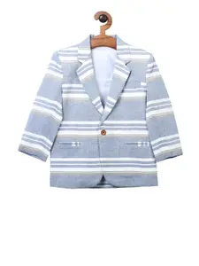 RIKIDOOS Boys Blue & White Striped Comfort-Fit Single-Breasted Casual Blazer