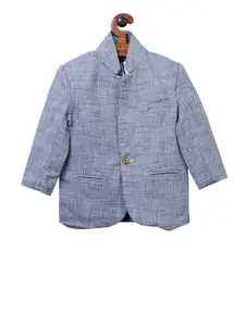RIKIDOOS Boys Blue & White Self Design Comfort Fit Single-Breasted Blazer