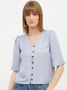 Harpa Women Blue Striped Shirt Style Top