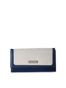 Fostelo Women Grey & Blue Colourblocked PU Envelope Wallet